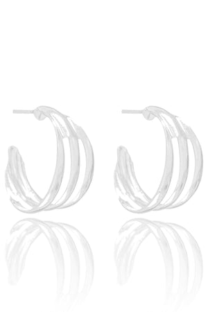 Brinco Argola Três Filetes Lisos 2.2 cm Ródio Branco