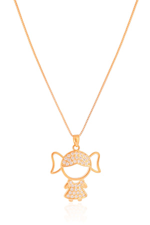 Gargantilha Filho Menina Cravejado Cristal Banhado a Ouro 18K - 45 cm