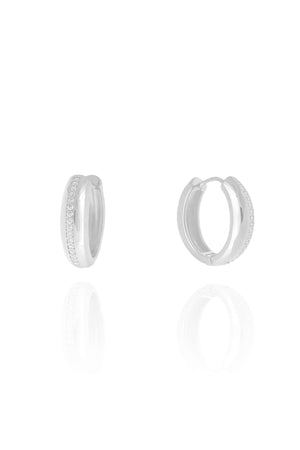 Brinco Argola Lisa Cravejada Cristal Ródio Branco