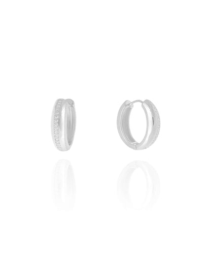 Brinco Argola Lisa Cravejada Cristal Ródio Branco