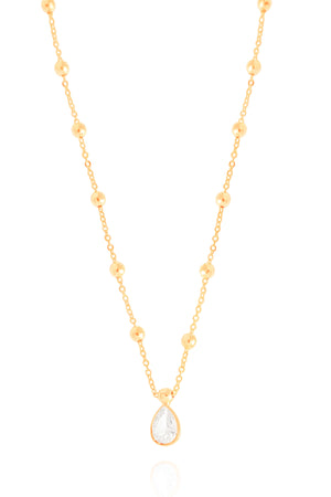 Gargantilha Elos Bolinhas Gota Cristal Banhado a Ouro 18K - 40 cm