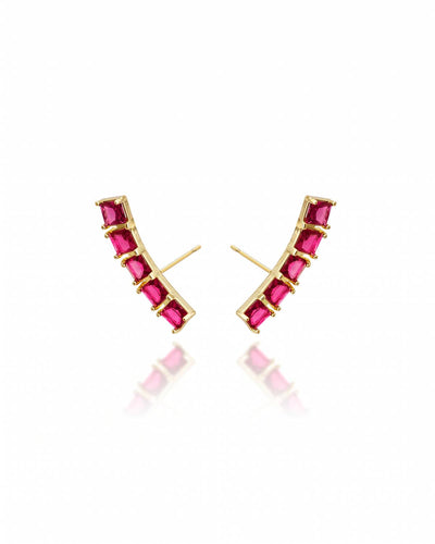Brinco Ear Cuff Carre Quadrado Fucsia Rosa com Tarraxa Virgula