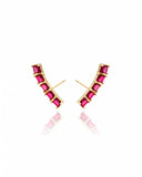 Brinco Ear Cuff Carre Quadrado Fucsia Rosa com Tarraxa Virgula
