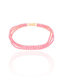 Pulseira Tripla Safira Rosa Cravejada Banhado a Ouro 18K