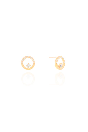 Brinco Círculo Ponto de Luz Cravejado Cristal Banhado a Ouro 18K