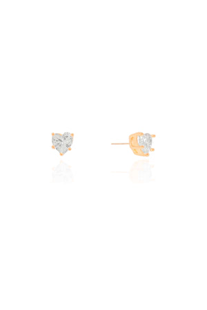 Brinco Ponto de Luz Coração Cristal 6 mm Banhado a Ouro 18K