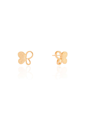 Brinco Infantil Borboleta Vazada Texturizada Banhado a Ouro 18K
