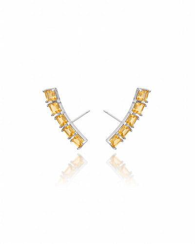 Brinco Ear Cuff Carre Quadrado Citrino com Tarraxa Virgula