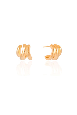 Brinco Argola Três Filetes Lisos 1.3 cm Banhado a Ouro 18K