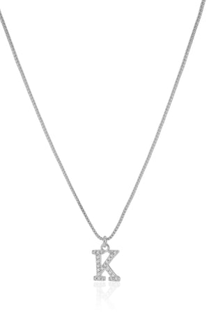 Gargantilha Veneziana Letra K Cravejada Cristal Ródio Branco - 45 cm