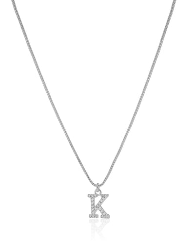 Colar Veneziana Letra K Cravejada Cristal Ródio Branco - 45 cm