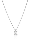 Gargantilha Veneziana Letra K Cravejada Cristal Ródio Branco - 45 cm