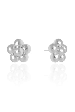 Brinco Flor Lisa ABS 2.0 cm Ródio Branco