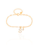 Pulseira Elos Letra S Cravejado Cristal Banhado a Ouro 18K