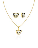 Conjunto Infantil Panda Esmaltado Branco Detalhes Preto