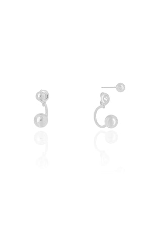 Brinco Ear Jacket Bolinha Lisa Ródio Branco