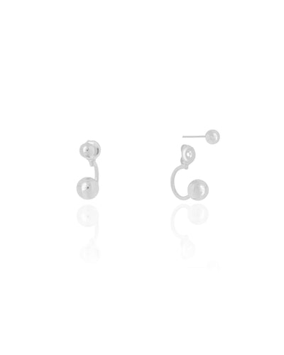 Brinco Ear Jacket Bolinha Lisa Ródio Branco