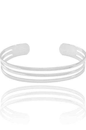 Bracelete Vazado Três Filetes Lisos 1 cm Ródio Branco