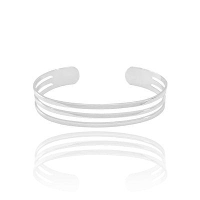 Bracelete Liso Flat Três Filetes 1cm Ródio Branco