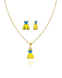 Conjunto Infantil Princesa Vestido Esmaltado Amarelo e Azul