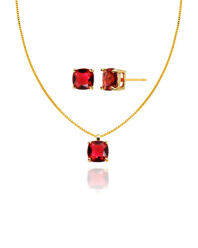 Conjunto Ponto de Luz Quadrado Rubi Veneziana e Brincos