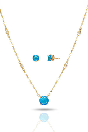 Conjunto Gargantilha e Brinco  Ponto de luz Cristal Topázio Azul