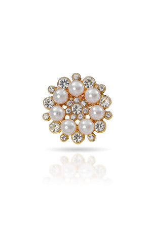 Broche Flor Pérola e Cristal Cravejado