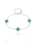 Pulseira Elos Trevos Tom Esmeralda Ródio Branco