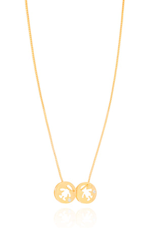 Gargantilha Veneziana Filhos Dois Meninos Detalhe Ponto de Luz Cristal Banhado a Ouro 18K - 45 cm