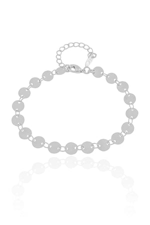 Pulseira Plaquinhas Redondas Flat 6 mm Ródio Branco
