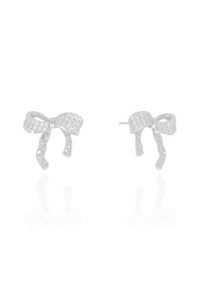 Brinco Laço Orgânico Cravejado Cristal 1.8 cm Ródio Branco
