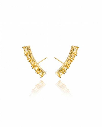 Brinco Ear Cuff Carre Quadrado Citrino com Tarraxa Virgula