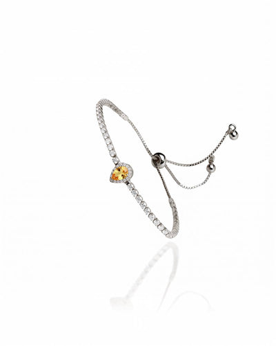 Pulseira Tennis Riviera Cristal Ajustável com Pingente Gota Citrino Cravejada Cristal