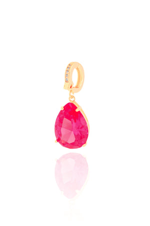 Pingente Gota Safira Rosa Cravejada Cristal Banhado a Ouro 18K
