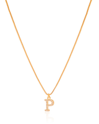 Gargantilha Veneziana Letra P Cravejada Cristal Banhado a Ouro 18K - 45 cm