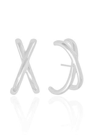 Ear Hook em X Liso Ródio Branco