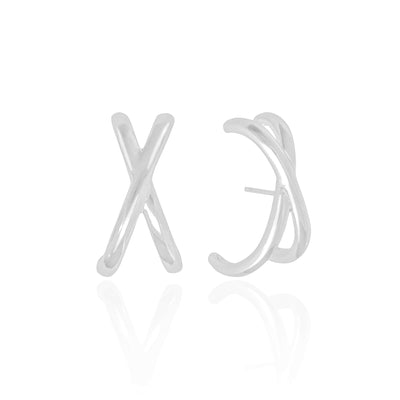 Ear Hook em X Liso Ródio Branco