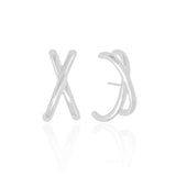 Ear Hook em X Liso Ródio Branco