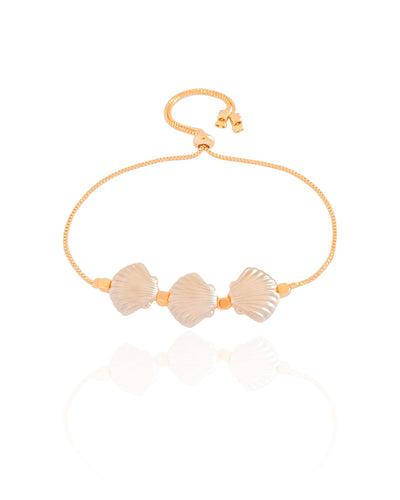 Pulseira Concha Pérola Fecho Gravata Banhado a Ouro 18K