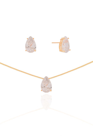 Conjunto Gota Cristal Banhado a Ouro 18K