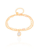 Pulseira Dupla Bolinhas Elos Ponto de Luz Cristal Banhado a Ouro 18K