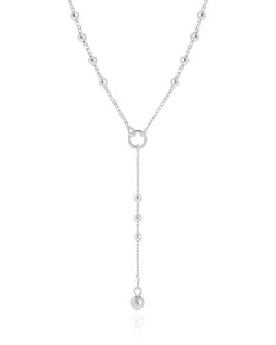 Colar Gravata Bolinhas Ródio Branco - 40 cm