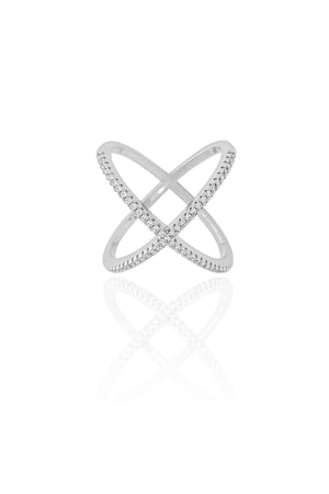 Anel em X Cravejado Cristal Tamanho 21 Ródio Branco