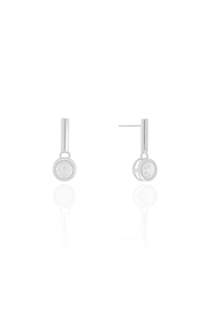 Brinco Palito Tubo Ponto de Luz Cristal Ródio Branco