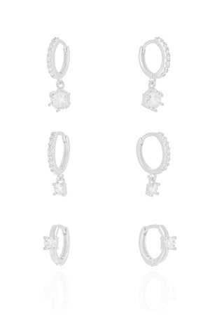 Trio de Argolas Pontos de Luz Cravejadas Cristal Ródio Branco