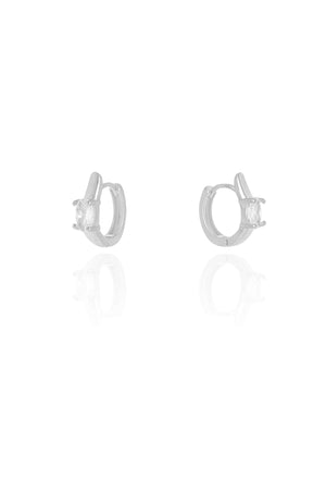 Brinco Argola Click Oval Cristal 1.3 cm Ródio Branco