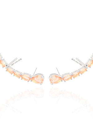 Ear Cuff Pontos de Luz Ovais Morganita Cravejado Cristal Ródio Branco