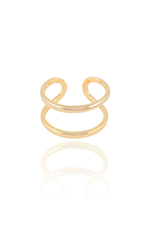 Anel Ajustável Dois Filetes Lisos Tamanho G Banhado a Ouro 18K