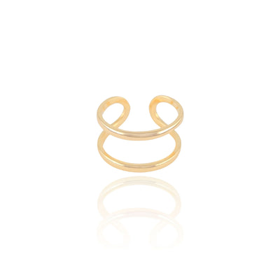 Anel Ajustável Dois Filetes Lisos Tamanho G Banhado a Ouro 18K