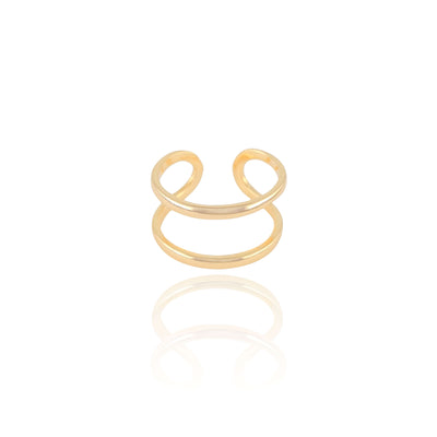 Anel Ajustável Dois Filetes Lisos Tamanho P Banhado a Ouro 18K